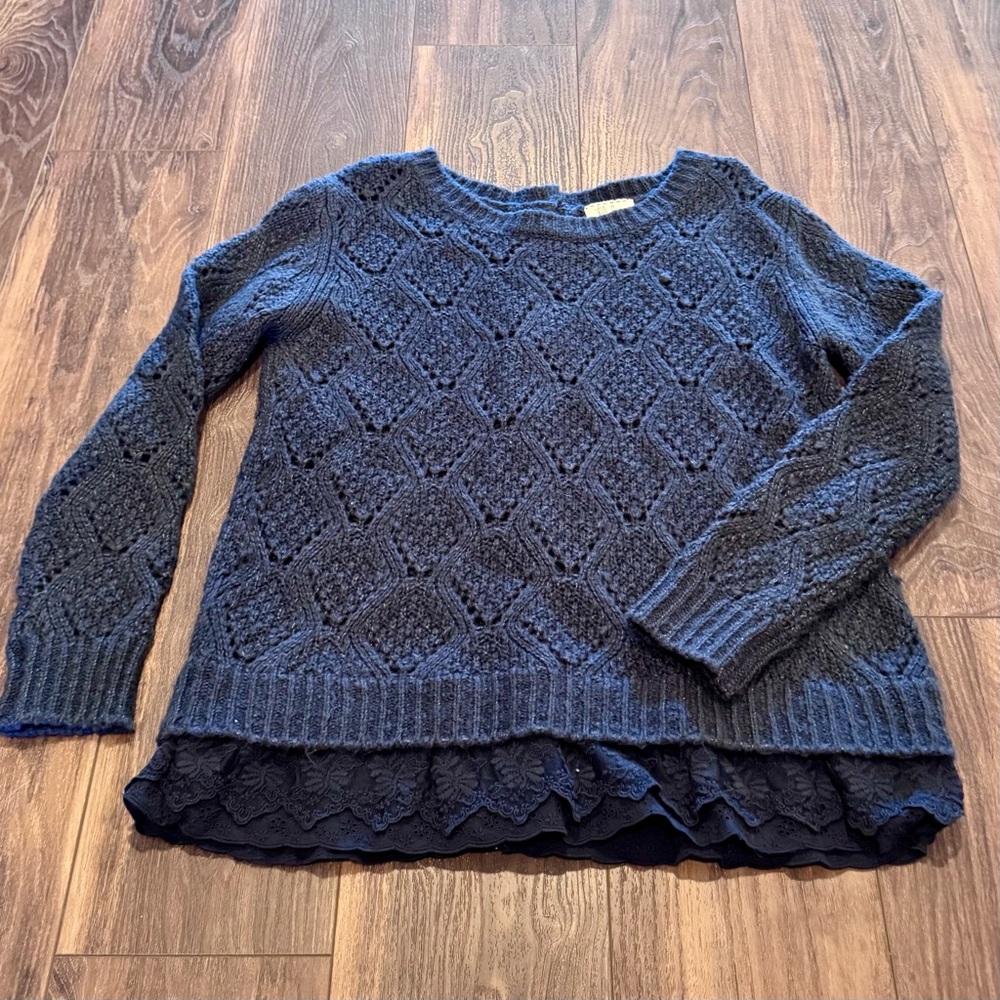 Lili Rose [M] Navy Knit Sweater with lace trim